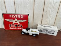 Ethyl Gasoline Diecast Tanker & Ethyl Metal Sign