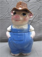 Vintage Pig Farmer Ceramic Cookie Jar CUTIE PIE !!