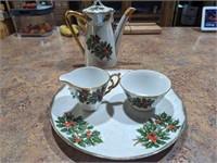 Christmas Teapot, Creamer, Plate & Sugar Bowl