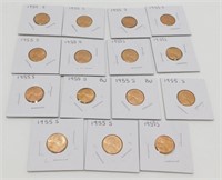 Group of (15) 1955-S Uncirculated Lincoln Wheat