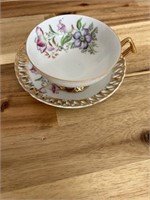 Floral Teacup and Saucer Gold Rimmed