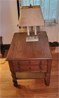 Vtg. Wooden Side Table W/ Lamp