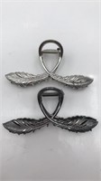 2 Metal Feather Hair Clips