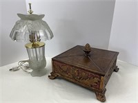 Cut glass table lamp  & decorative box