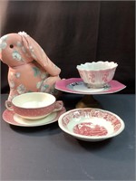 PINK PARTY SERVING PIECES TEA CUP BUNNY LOT