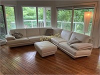 White Leather Sectional w/ Ottoman from Hauser