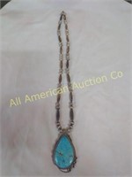 VINTAGE NATIVE AMERICAN STERLING & TURQUOISE NECKL