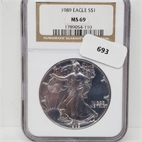 NGC 1989 MS69 1oz .999 Silver Eagle $1 Dollar