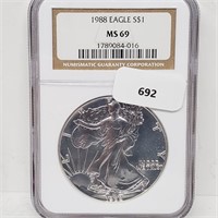 NGC 1988 MS69 1oz .999 Silver Eagle $1 Dollar