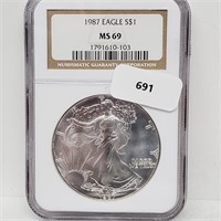 NGC 1987 MS69 1oz .999 Silver Eagle $1 Dollar