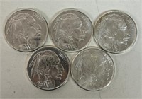 (5) 1oz SILVER INDIAN HEAD BUFFALO COINS