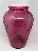 Large Cranberry Glass Vintage Vase