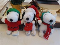 Vintage lot of  three Snoopy stuffed ornaments