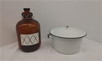 Alchohol jug, and Enamled Pot