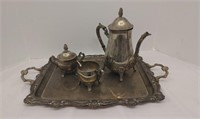 Metal Tea Serving Set, Includes: Tray, Sugar