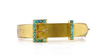 Antique turquoise and gilt metal buckle bangle
