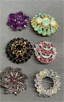 Six Vintage Nice Rhinestone Pins