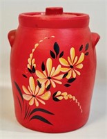 GREAT HAND PAINTED STONEWARE COVERED CROCK