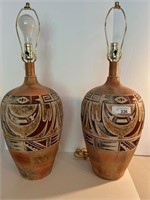 Pair of Mid Century Lamps with Tribal Motif