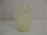 Decorated Art Glass Vase - Vasoline Glass