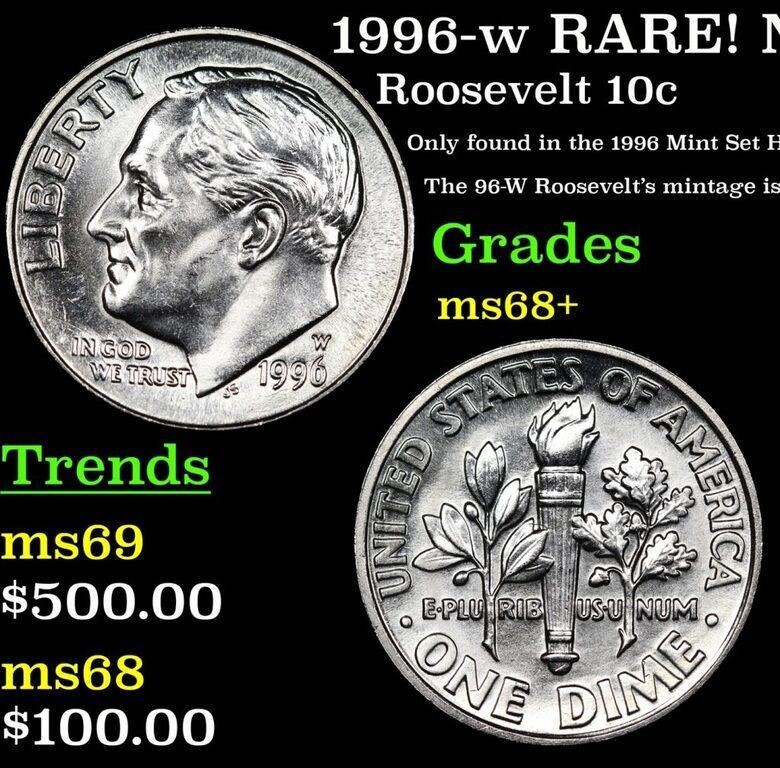 1996-w Roosevelt Dime RARE! Near Top Pop! 10c Grad