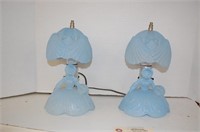 2 Powder Blue 'Southern Belle' Glass Lamps- Tested