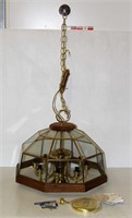 Vintage Looking Oak & Glass Chandelier