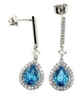 Pear Cut 5.00 ct Blue Topaz Dangle Earrings