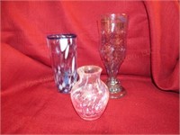 Pink Pilgrim Glass Vase, & (3) Hand Blown Pieces