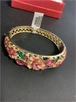 EleQueen womens gold tone enamel flower bracelet