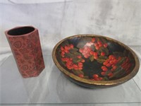 Wine Chiller & Painted Wooden Bowl - Russian