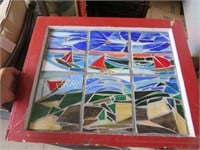 heavy stained glass type sailboat framed piece