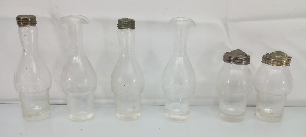 Vintage etched glass Cruet Jars 6 piece