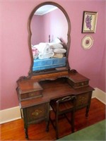 Antique Ladies Vanity Dresser and Chair
