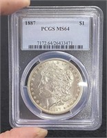 PCGS 1887 MS64 Graded Morgan Silver Dollar