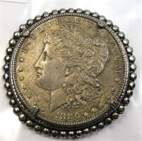 Silver 1886 Morgan Dollar in Bezel