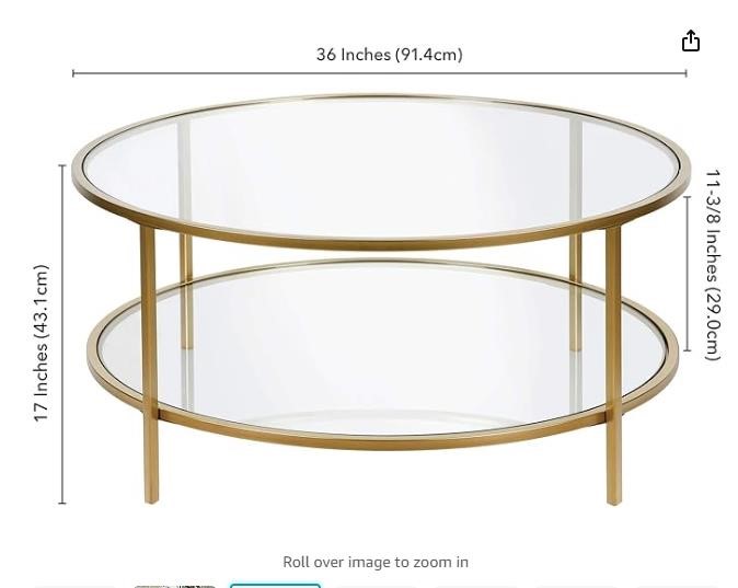 Henn&Hart 36" Round Coffee Table with Glass Top