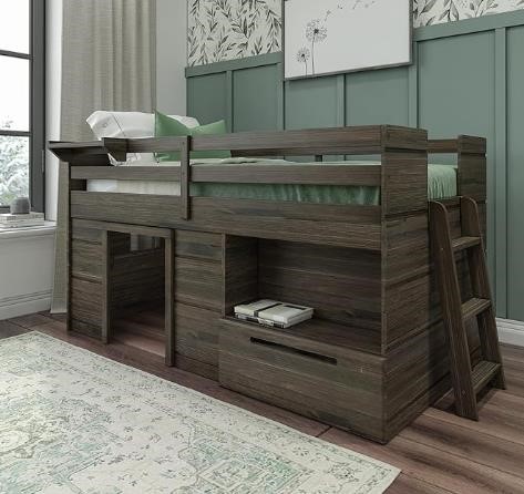 Max & Lily Loft Bed Twin Size, Barnwood Brown