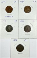 (5) Indian Head Cent Lot 1876,1895,1896,1897,1898