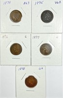 (5) Indian Head Cent Lot 1878,1895,1896,1897,1898