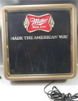 MILLER HIGH LIFE BEER MADE THE AMERICAN WAY MOTION