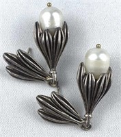 925 Silver Flower Pearl Earrings