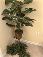 Artificial potted tree on stand & vine