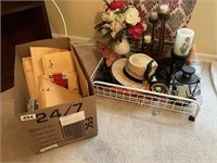 Box  of misc. greeting cards, tray w/hat &