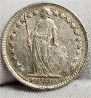 1950-B Switzerland Silver 1/2 Franc 83.5% XF