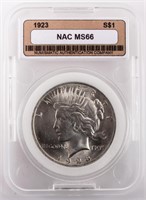 Coin 1923 U.S. Peace Silver Dollar NAC MS66