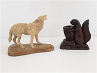 2 CARVED WOOD ANIMALS - WOLF IS 8.75" LONG X 6.75"
