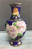 Cloisonne & brass vase 10"