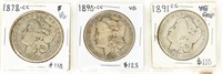 Coin 1878-CC+1890-CC+1891-CC Morgans-VG