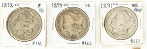 Coin 1878-CC+1890-CC+1891-CC Morgans-VG